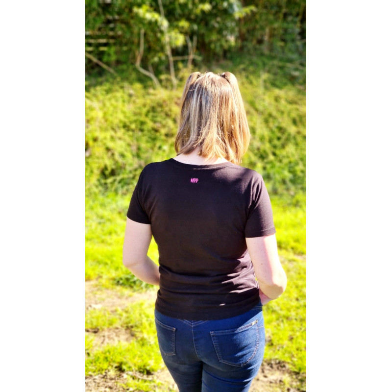 T-shirt -basique- Noir- Femme - adulte - broderie rose- Mes petits persoo