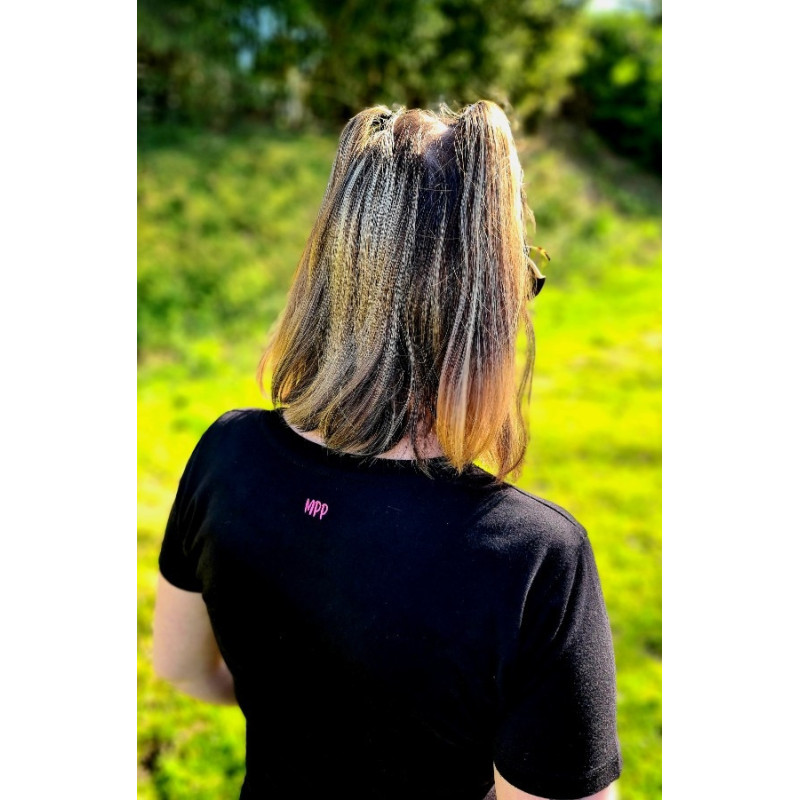 T-shirt -basique- Noir- Femme - adulte - broderie rose- Mes petits persoo