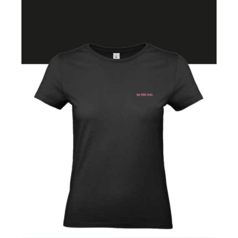 T-shirt -basique- Noir- Femme - adulte - broderie rose- Mes petits persoo