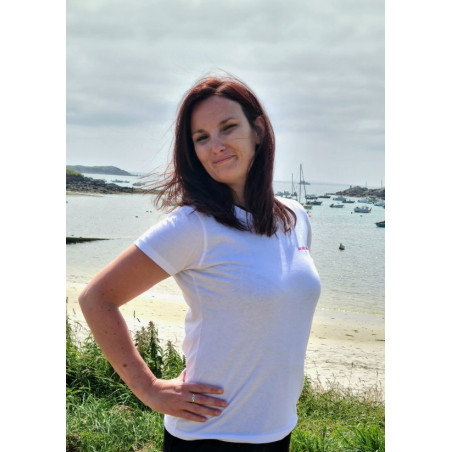 T-shirt -basique- Blanc- Femme - adulte - broderie rose- Mes petits persoo