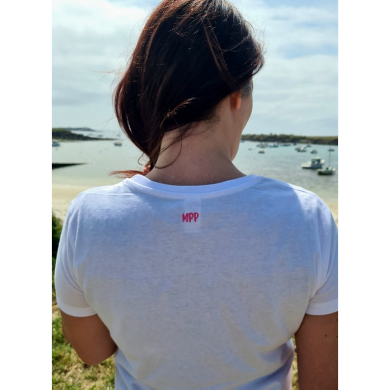 T-shirt -basique- Blanc- Femme - adulte - broderie rose- Mes petits persoo