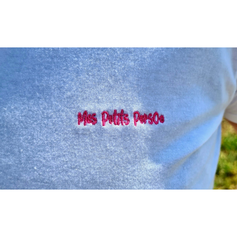 T-shirt -basique- Blanc- Femme - adulte - broderie rose- Mes petits persoo