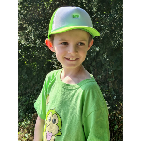 Casquette -blanche - vert fluo- enfant - broderie verte- Mes petits persoo
