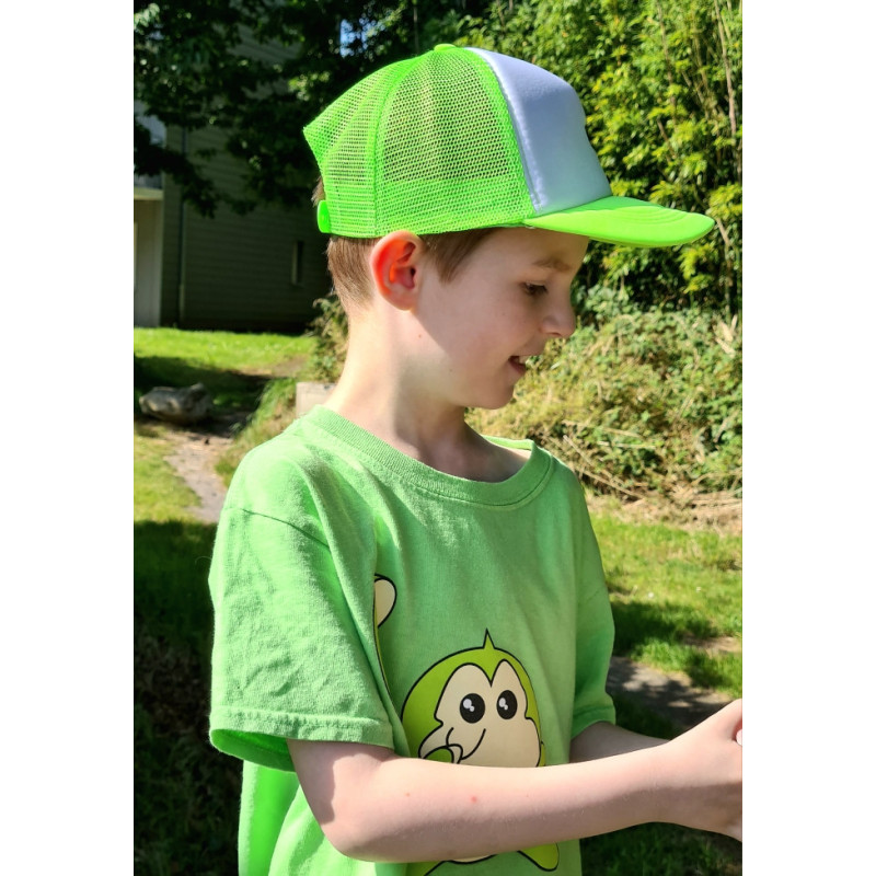 Casquette -blanche - vert fluo- enfant - broderie verte- Mes petits persoo