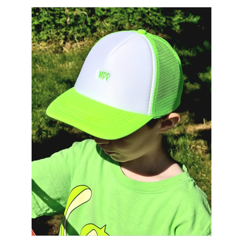 Casquette -blanche - vert fluo- enfant - broderie verte- Mes petits persoo