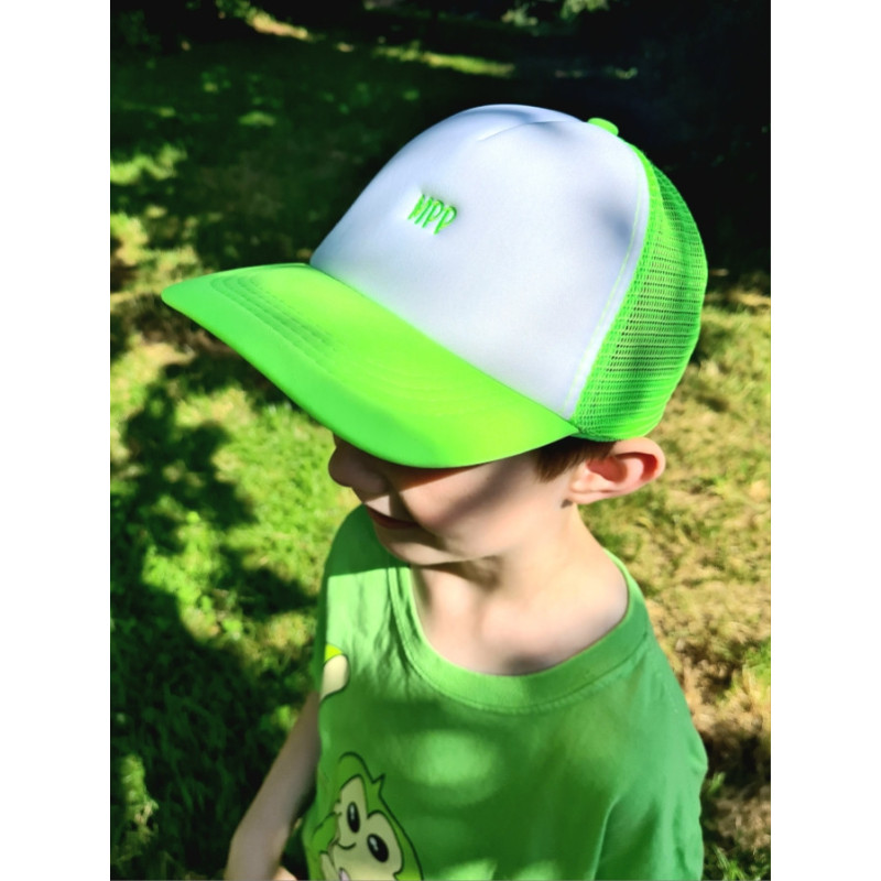 Casquette -blanche - vert fluo- enfant - broderie verte- Mes petits persoo