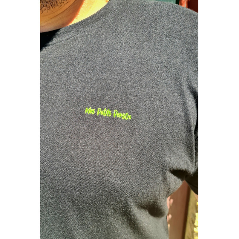 T-shirt -basique- noir- homme - adulte - broderie verte- Mes petits persoo