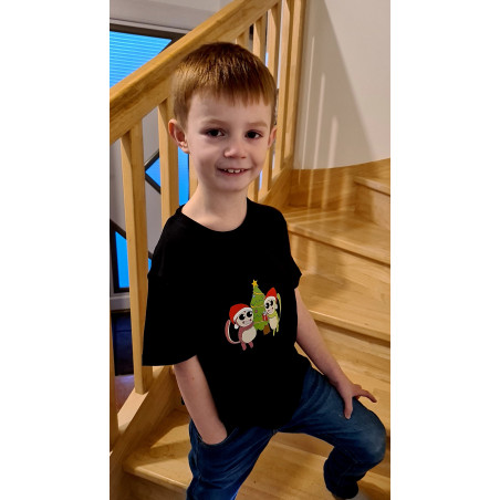 tee-shirt-enfant-mixte-noir-noël-mes petits persoo-col rond-100% Coton