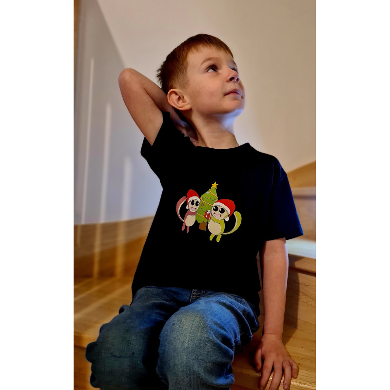 tee-shirt-enfant-mixte-noir-noël-mes petits persoo-col rond-100% Coton