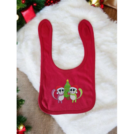 Bavoir - Bavoir Momo et Mimi - Bavoir coton - Mes petits persOo - Noël - Bavoir rouge