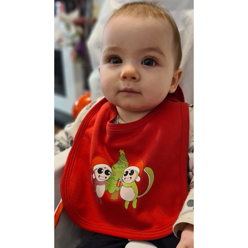 Bavoir - Bavoir Momo et Mimi - Bavoir coton - Mes petits persOo - Noël - Bavoir rouge