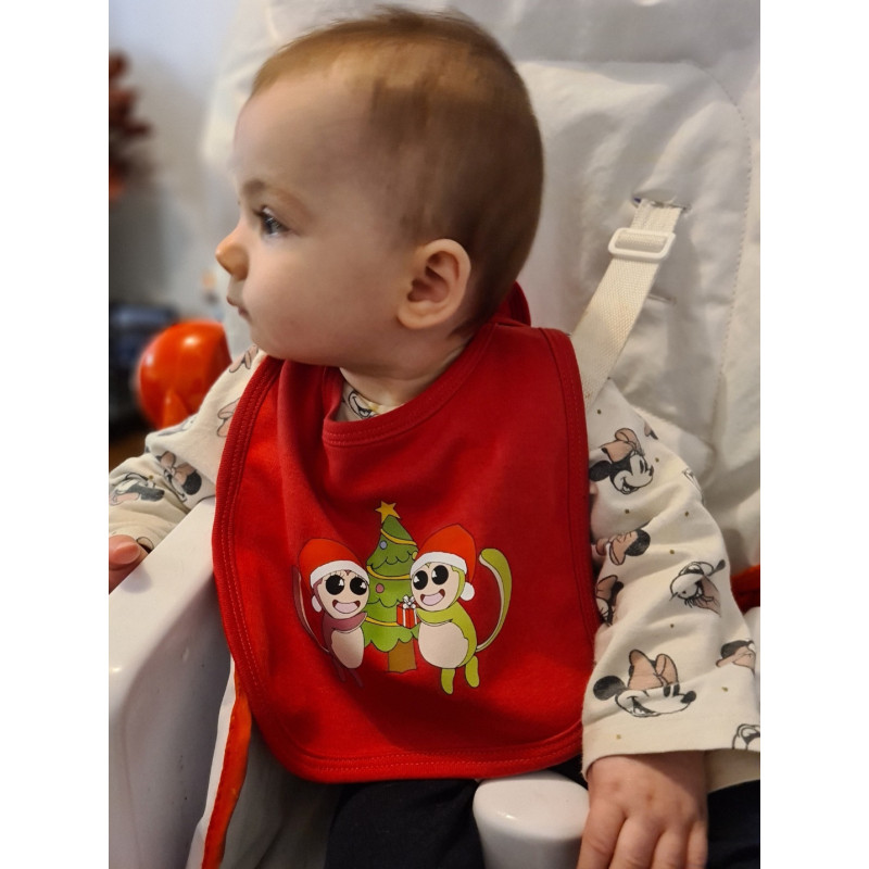 Bavoir - Bavoir Momo et Mimi - Bavoir coton - Mes petits persOo - Noël - Bavoir rouge