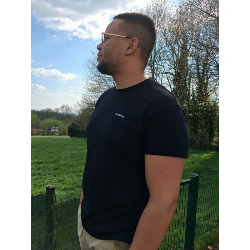 T-shirt -basique- noir- homme - adulte - broderie blanche- Mes petits persoo
