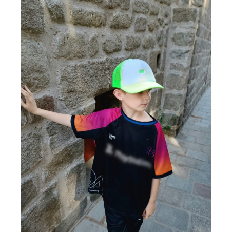 Casquette -blanche - vert fluo- enfant - broderie verte- Mes petits persoo