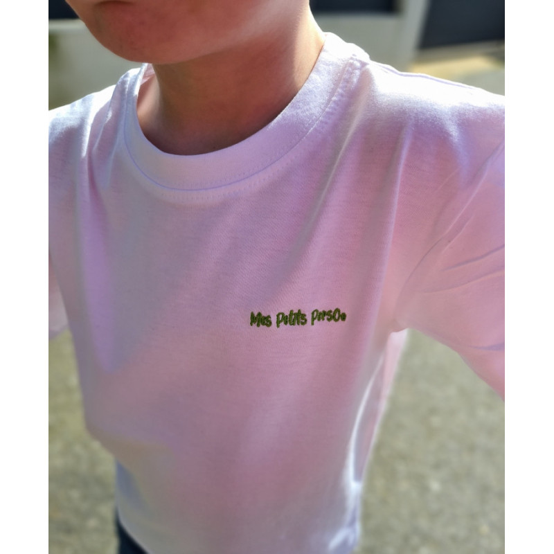 T-shirt basique blanc- enfant - Broderie - Mixte - Mes petits persoo