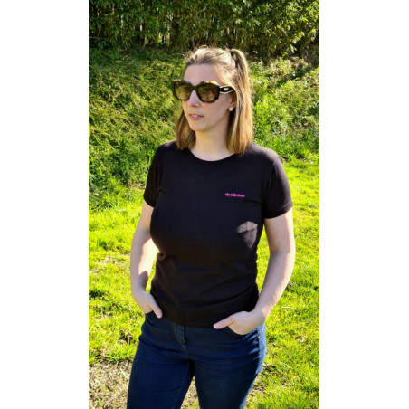 T-shirt -basique- Noir- Femme - adulte - broderie rose- Mes petits persoo